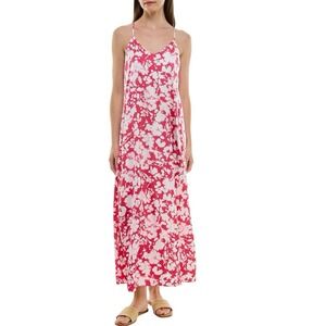 Nicole Miller Palma Satin Maxi Dress Women's Fossil Floral Magenta MEDIUM NWT